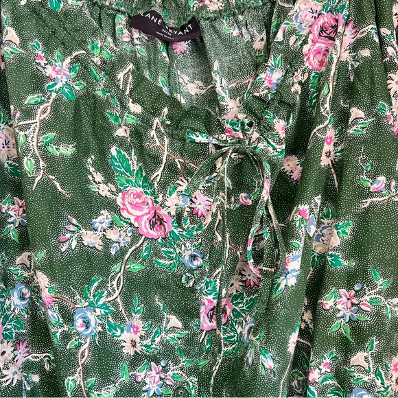 Lane Bryant Women's Plus Size 26/28 Blouse Top Short Sleeve Green Floral Cotton - Picture 6 of 15